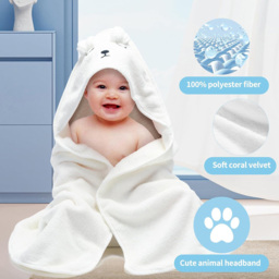 Dyzi White Animal Cartoon Ultra Soft and Absorbent Baby Hooded Bath Towel - Size: 110 x 80 x 80cm - Wilko - thumbnail 5