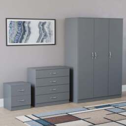 VIDA DESIGNS Riano Grey 3 Piece Bedroom Furniture Set - Wilko