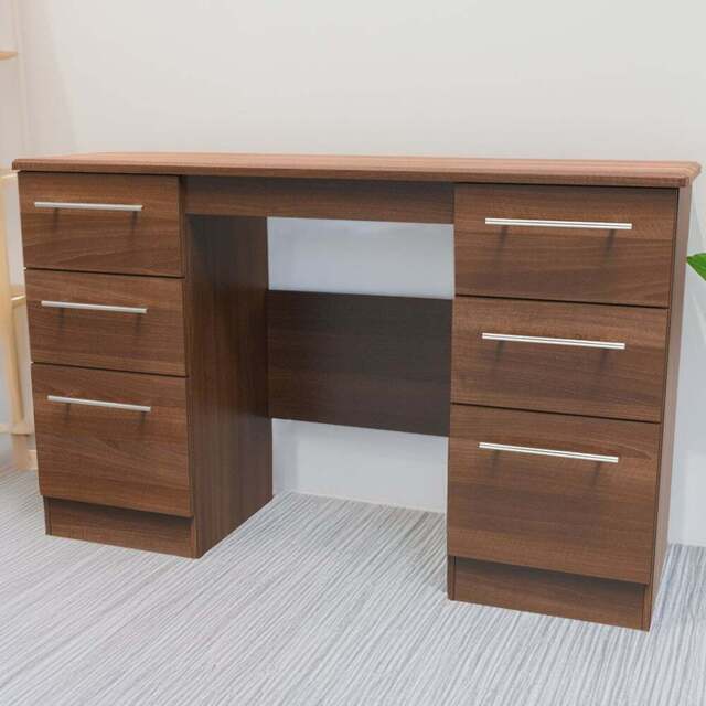 Crowndale Sherwood 6 Drawer Noche Walnut Kneehole Desk - Size: 41.5 x 127.5 x 79.5cm - Brown - Wilko - image 1