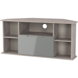 Crowndale Milan Single Drawer 5 Shelf Grey Gloss and Grey Oak Corner TV Unit Ready Assembled - Size: 51 x 110 x 52cm - Grey Gloss & Grey Oak - Wilko - thumbnail 3