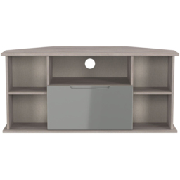 Crowndale Milan Single Drawer 5 Shelf Grey Gloss and Grey Oak Corner TV Unit Ready Assembled - Size: 51 x 110 x 52cm - Grey Gloss & Grey Oak - Wilko - thumbnail 4