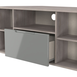 Crowndale Milan Single Drawer 5 Shelf Grey Gloss and Grey Oak Corner TV Unit Ready Assembled - Size: 51 x 110 x 52cm - Grey Gloss & Grey Oak - Wilko - thumbnail 6