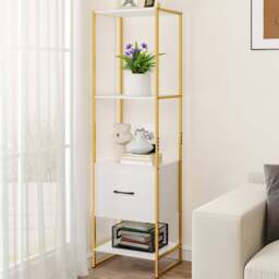 Costway 5 Tier White Metal Tall Bookshelf - Size: 45 x 35 x 160cm - Wilko - thumbnail 1