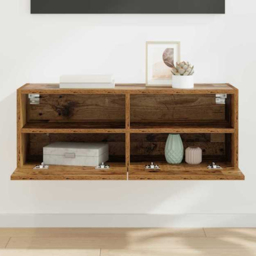 vidaXL 2 Door 2 Shelf Old Wood Wide Wall Mounted TV Unit - Size: 152.5 x 64 x 35cm - Brown - Wilko - thumbnail 1