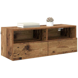 vidaXL 2 Door 2 Shelf Old Wood Wide Wall Mounted TV Unit - Size: 152.5 x 64 x 35cm - Brown - Wilko - thumbnail 4