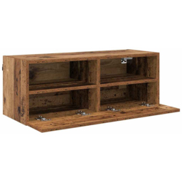 vidaXL 2 Door 2 Shelf Old Wood Wide Wall Mounted TV Unit - Size: 152.5 x 64 x 35cm - Brown - Wilko - thumbnail 5