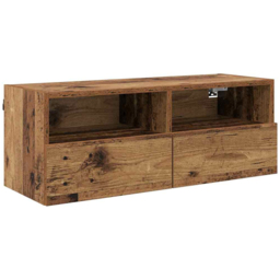 vidaXL 2 Door 2 Shelf Old Wood Wide Wall Mounted TV Unit - Size: 152.5 x 64 x 35cm - Brown - Wilko - thumbnail 3