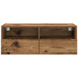 vidaXL 2 Door 2 Shelf Old Wood Wide Wall Mounted TV Unit - Size: 152.5 x 64 x 35cm - Brown - Wilko - thumbnail 6