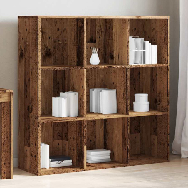 vidaXL 9 Shelf Old Wood Bookcase - Size: 97.5 x 29 x 98cm - Brown - Wilko - image 1