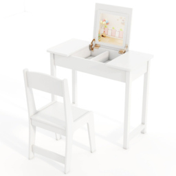 Costway 2 Drawer Single Shelf White 2 in 1 Kids Vanity Table Set with Flip Top Mirror - Size: 70 x 34 x 61cm - Wilko - thumbnail 4