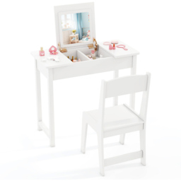 Costway 2 Drawer Single Shelf White 2 in 1 Kids Vanity Table Set with Flip Top Mirror - Size: 70 x 34 x 61cm - Wilko - thumbnail 5