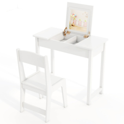 Costway 2 Drawer Single Shelf White 2 in 1 Kids Vanity Table Set with Flip Top Mirror - Size: 70 x 34 x 61cm - Wilko - thumbnail 3
