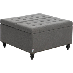Living and Home Grey Square Linen Upholstered Lift Top and Flip Storage Ottoman - Size: 78 x 81.5 x 81.5cm - Wilko - thumbnail 3
