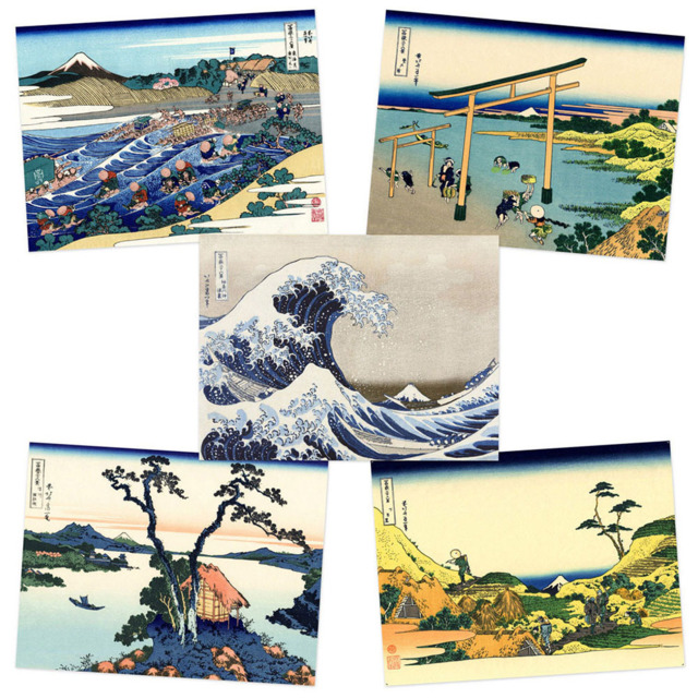 Artery8 Hokusai Views Mount Fuji Lake Suwa Noboto Bay Coastal Wall Art Print 30 x 41cm 5 Pack - Size: 40.5 x 30.5 x 0.3cm - Multi - Wilko - image 1