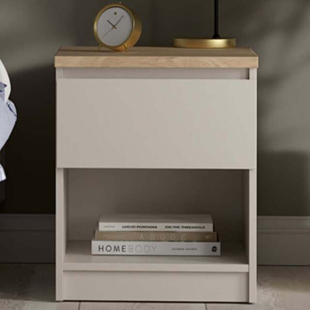 Florence Naia Single Drawer Single Shelf Cashmere Jackson Hickory Bedside Table - Brown - Furniture To Go - Wilko - image 1