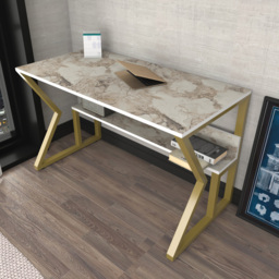 Decorotika Wake Single Shelf Computer Desk White Marble Effect and Gold - Size: 72.8 x 120 x 60cm - Multi - Wilko - thumbnail 6