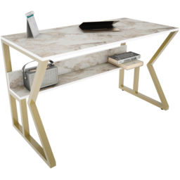 Decorotika Wake Single Shelf Computer Desk White Marble Effect and Gold - Size: 72.8 x 120 x 60cm - Multi - Wilko - thumbnail 4