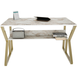 Decorotika Wake Single Shelf Computer Desk White Marble Effect and Gold - Size: 72.8 x 120 x 60cm - Multi - Wilko - thumbnail 3