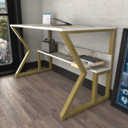 Decorotika Wake Single Shelf Computer Desk White Marble Effect and Gold - Size: 72.8 x 120 x 60cm - Multi - Wilko - thumbnail 5