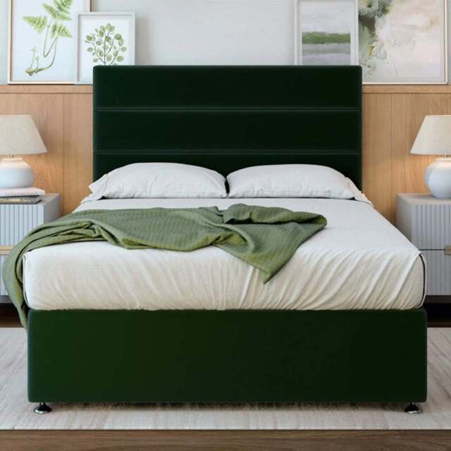 Bedmaster Double Emerald Green Plush Velvet Divan Base with Milan Headboard - Wilko - image 1