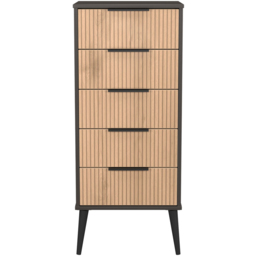 Crowndale Hong Kong 5 Drawer Slatt Effect and Graphite Tall Bedside Cabinet Ready Assembled - Slatt Effect & Graphite - Wilko - thumbnail 3