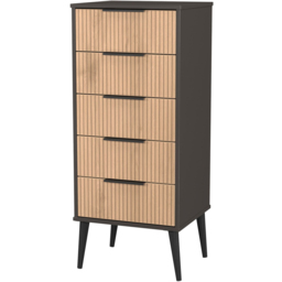 Crowndale Hong Kong 5 Drawer Slatt Effect and Graphite Tall Bedside Cabinet Ready Assembled - Slatt Effect & Graphite - Wilko - thumbnail 5