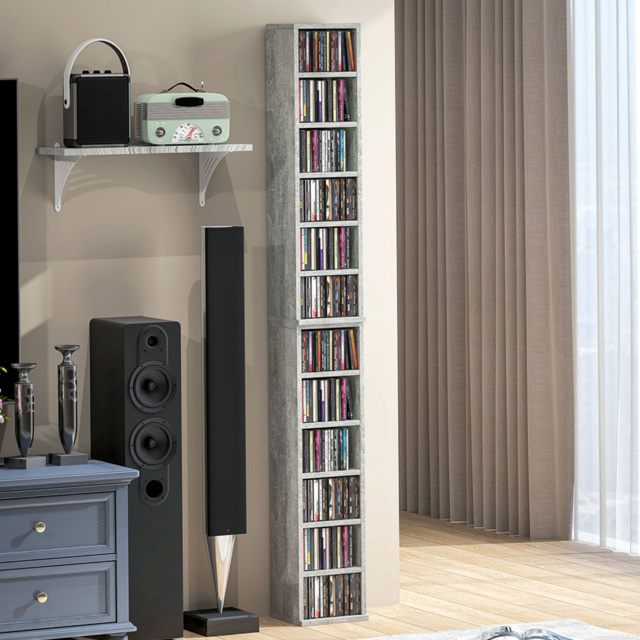 HOMCOM 6 Shelf Cement Grey CD Storage Unit Set of 2 - Size: 88.5 cm x 22.5 cm x 21.0 cmcm - Wilko - image 1