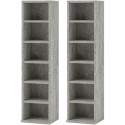 HOMCOM 6 Shelf Cement Grey CD Storage Unit Set of 2 - Size: 88.5 cm x 22.5 cm x 21.0 cmcm - Wilko - thumbnail 3