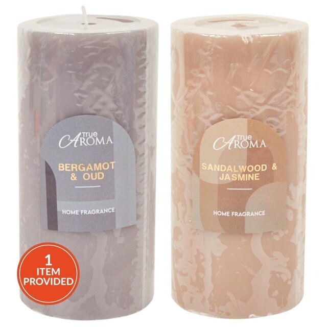 Sandalwood or Bergamot Scented Pillar Candle - True Aroma - Wilko