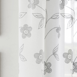 Tyrone Textiles Sienna Grey Floral Trail Embroidered Rod Pocket Voile Panel Curtains 140 x 137cm - Size: W 140 x D 137cm - Wilko - thumbnail 4