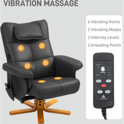 HOMCOM Black Upholstered Massage Swivel Recliner Armchair with Footstool - Size: Single - Wilko - thumbnail 5