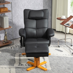 HOMCOM Black Upholstered Massage Swivel Recliner Armchair with Footstool - Size: Single - Wilko - thumbnail 4