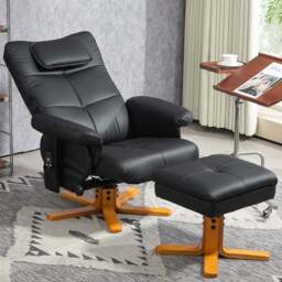 HOMCOM Black Upholstered Massage Swivel Recliner Armchair with Footstool - Size: Single - Wilko