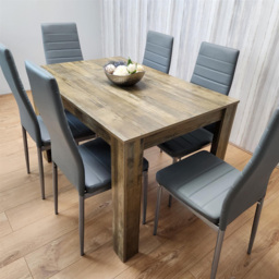 Portland 6 Seater Dining Set Rustic Effect and Grey Leather - Multi - Wilko - thumbnail 5