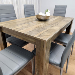 Portland 6 Seater Dining Set Rustic Effect and Grey Leather - Multi - Wilko - thumbnail 3