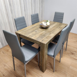 Portland 6 Seater Dining Set Rustic Effect and Grey Leather - Multi - Wilko - thumbnail 7