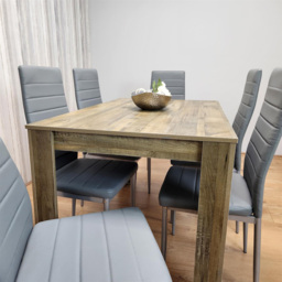 Portland 6 Seater Dining Set Rustic Effect and Grey Leather - Multi - Wilko - thumbnail 4