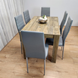 Portland 6 Seater Dining Set Rustic Effect and Grey Leather - Multi - Wilko - thumbnail 6