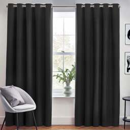 furn. Dawn Black Textured Blackout Eyelet Curtains 168 x 183cm - Size: 183 x 168 x 1cm - Wilko