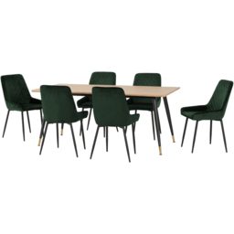 Seconique Hamilton Avery Oak Effect Velvet 6 Seater Dining Table Set Emerald Green - Multi - Wilko - thumbnail 3