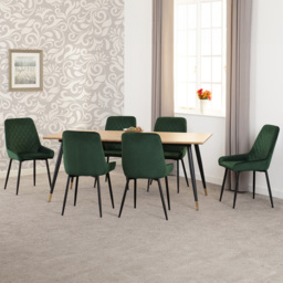 Seconique Hamilton Avery Oak Effect Velvet 6 Seater Dining Table Set Emerald Green - Multi - Wilko - thumbnail 1