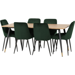 Seconique Hamilton Avery Oak Effect Velvet 6 Seater Dining Table Set Emerald Green - Multi - Wilko - thumbnail 4