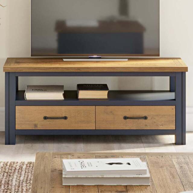 Baumhaus Splash of Blue 2 Drawer Single Shelf Widescreen TV Cabinet - Wilko - image 1