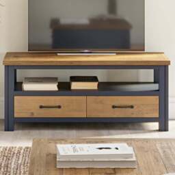 Baumhaus Splash of Blue 2 Drawer Single Shelf Widescreen TV Cabinet - Wilko
