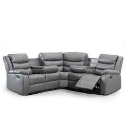 Portland Washington 5 Seater Grey Leather L Shape Recliner Sofa with Drink Tray - Wilko - thumbnail 3