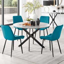 Furniturebox Arona Cesano 4 Seater Round Dining Set Grey Black and Blue - Wilko - thumbnail 1