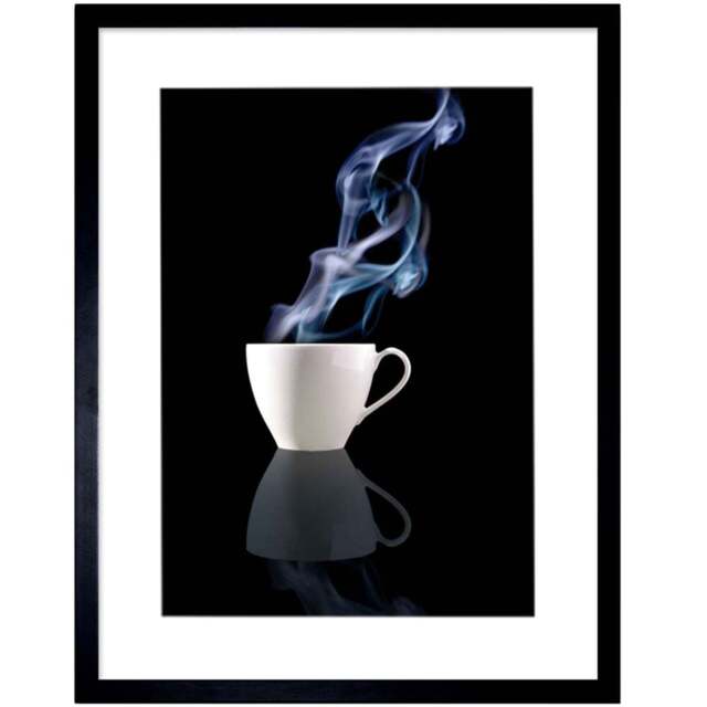 Wee Blue Coo Steaming Coffee Cup Kitchen Photo Framed Wall Art Print 30 x 41cm - Size: 43.3 x 33.3 x 1.5cm - Black - Wilko - image 1