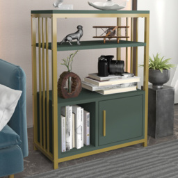 Decorotika Letos Single Door 3 Shelf Green and Gold Bookshelf - Size: 80 x 60 x 29.6cm - Multi - Wilko - thumbnail 1