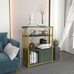 Decorotika Letos Single Door 3 Shelf Green and Gold Bookshelf - Size: 80 x 60 x 29.6cm - Multi - Wilko - thumbnail 6