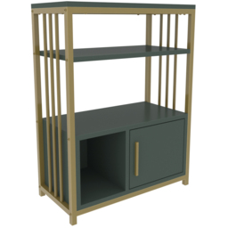 Decorotika Letos Single Door 3 Shelf Green and Gold Bookshelf - Size: 80 x 60 x 29.6cm - Multi - Wilko - thumbnail 3